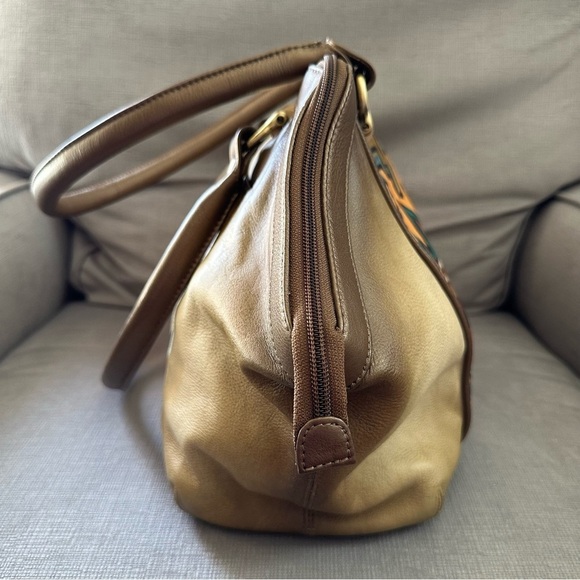 Anuschka Hand Painted Large Leather Tote Purse Gold Brown - Picture 4 of 10